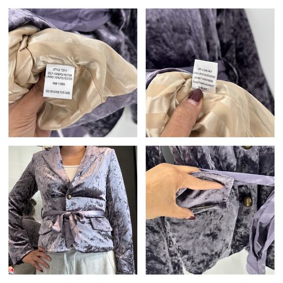 Sugar Lips vintage Y2K 90s soft purple velvet lined jacket blazer w/ribbon tie - Picture 8 of 8
